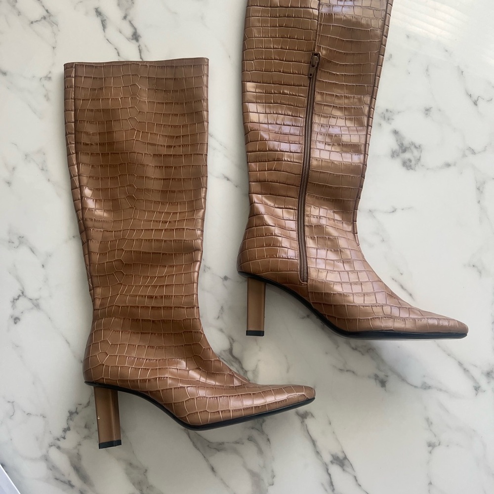 STAUD Croc-Embossed “Benny” Knee-High Boots